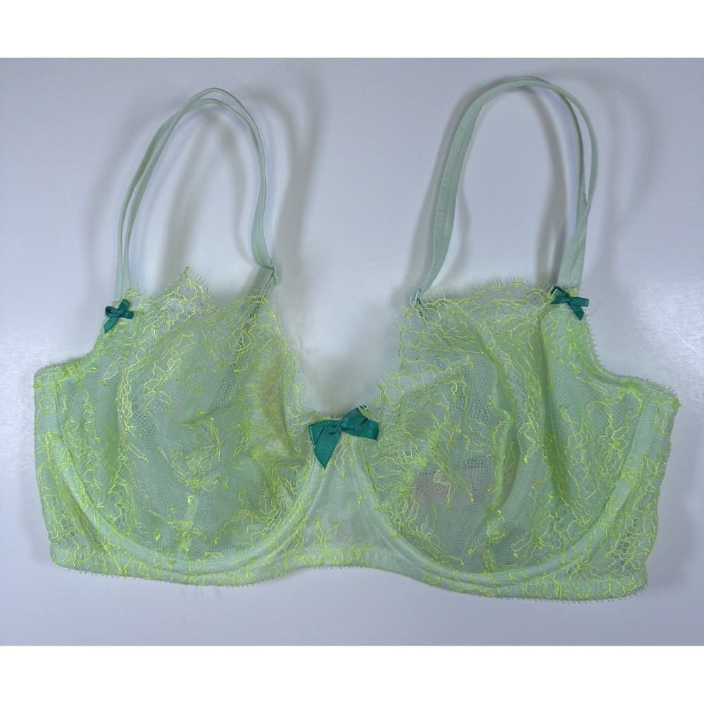 Victoria Secret Bra 34DD Very Sexy Unlined Demi Green Lace Underwire Adjustable